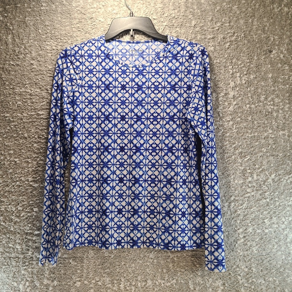 Lands End Women Long Sleeve Geometric Top Rash Guard Sun Protection Nylon 2 4 XS